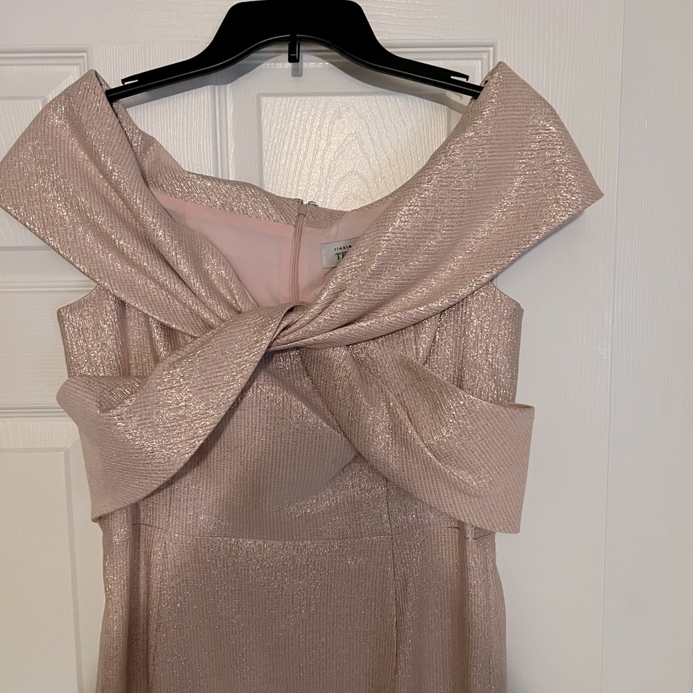Rickie Freeman for Teri Jon Strapless Blush Metallic Twist-Front Gown